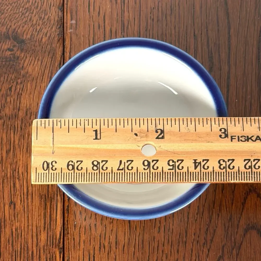 Vintage White Butter Pat with Blue Rim | Small Ironstone Butter Dish